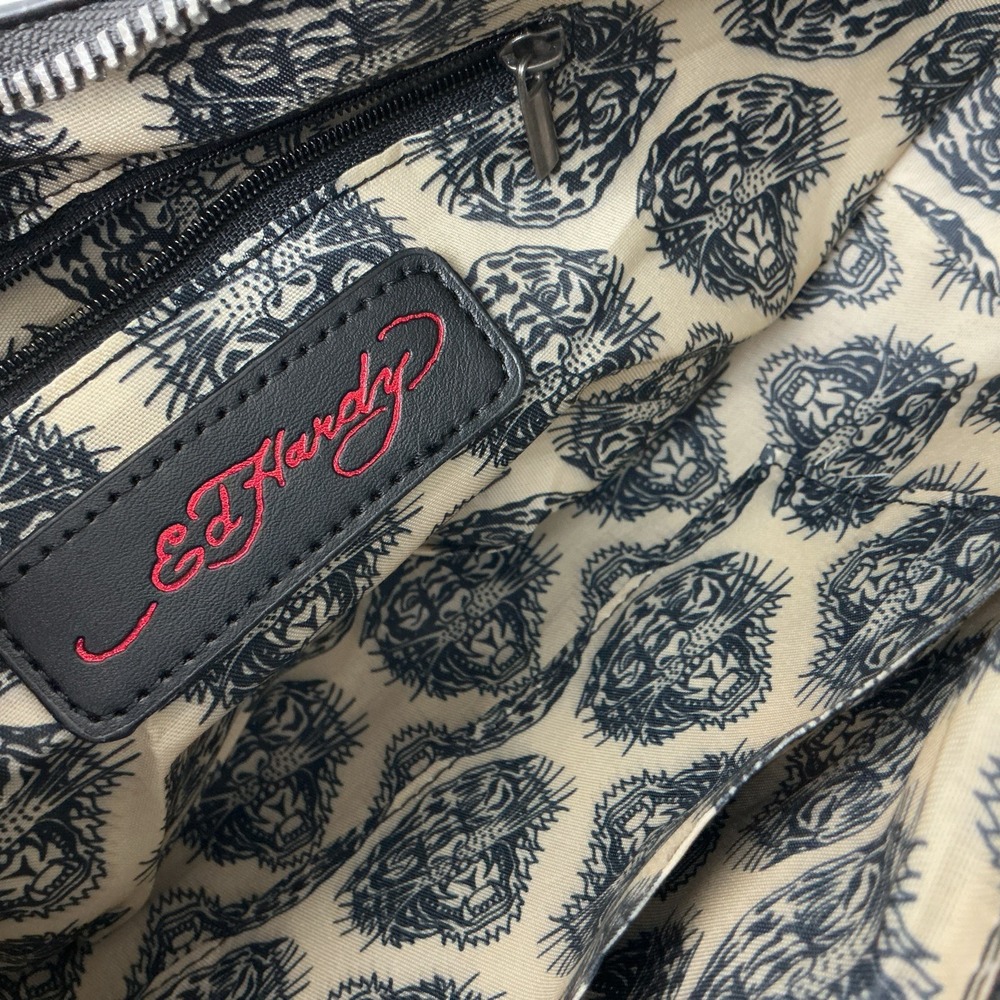 Ed Hardy Studded Tattoo Shoulder Bag Skull Tiger Rose Black Multicolor Goth NWT - Picture 7 of 10